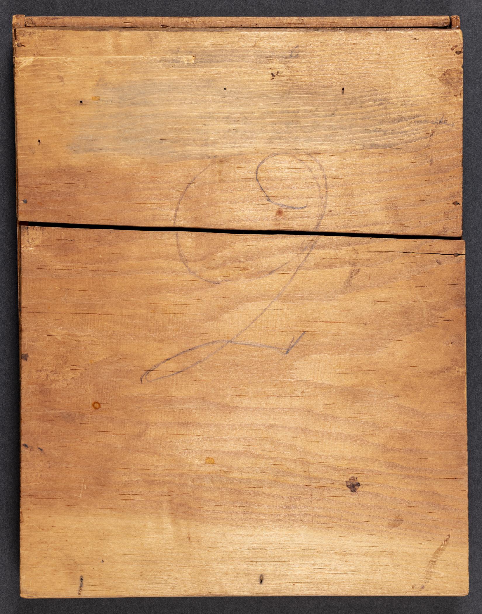 1962.0087 Desk and bookcase, detail 1, inscription