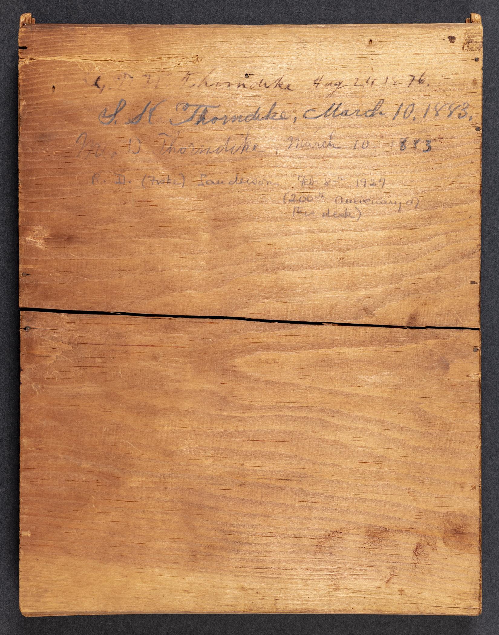 1962.0087 Desk and bookcase, detail 2, inscription