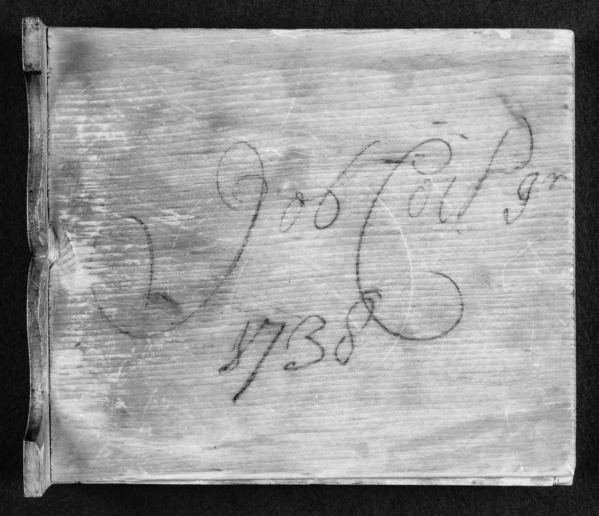 1962.0087 Desk and bookcase, detail 4, inscription, infrared reflectography