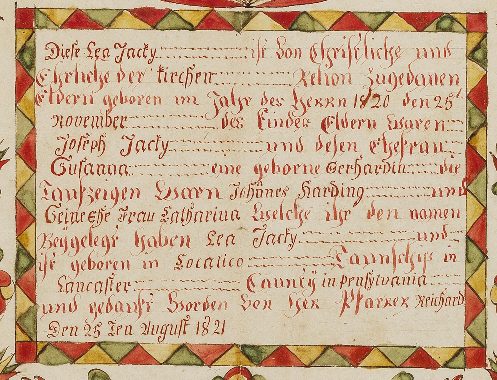 1952.0084 A Fraktur, detail 1