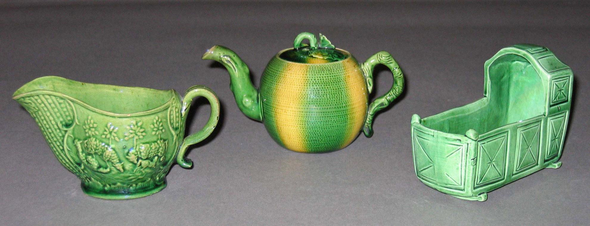 1959.2144, 1955.0136.012, 1959.2145 Green glazed and melon ware