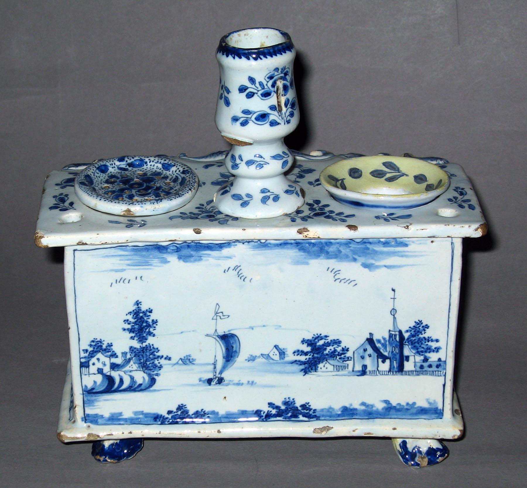 1963.0124 A- E Delft inkstand (reverse)