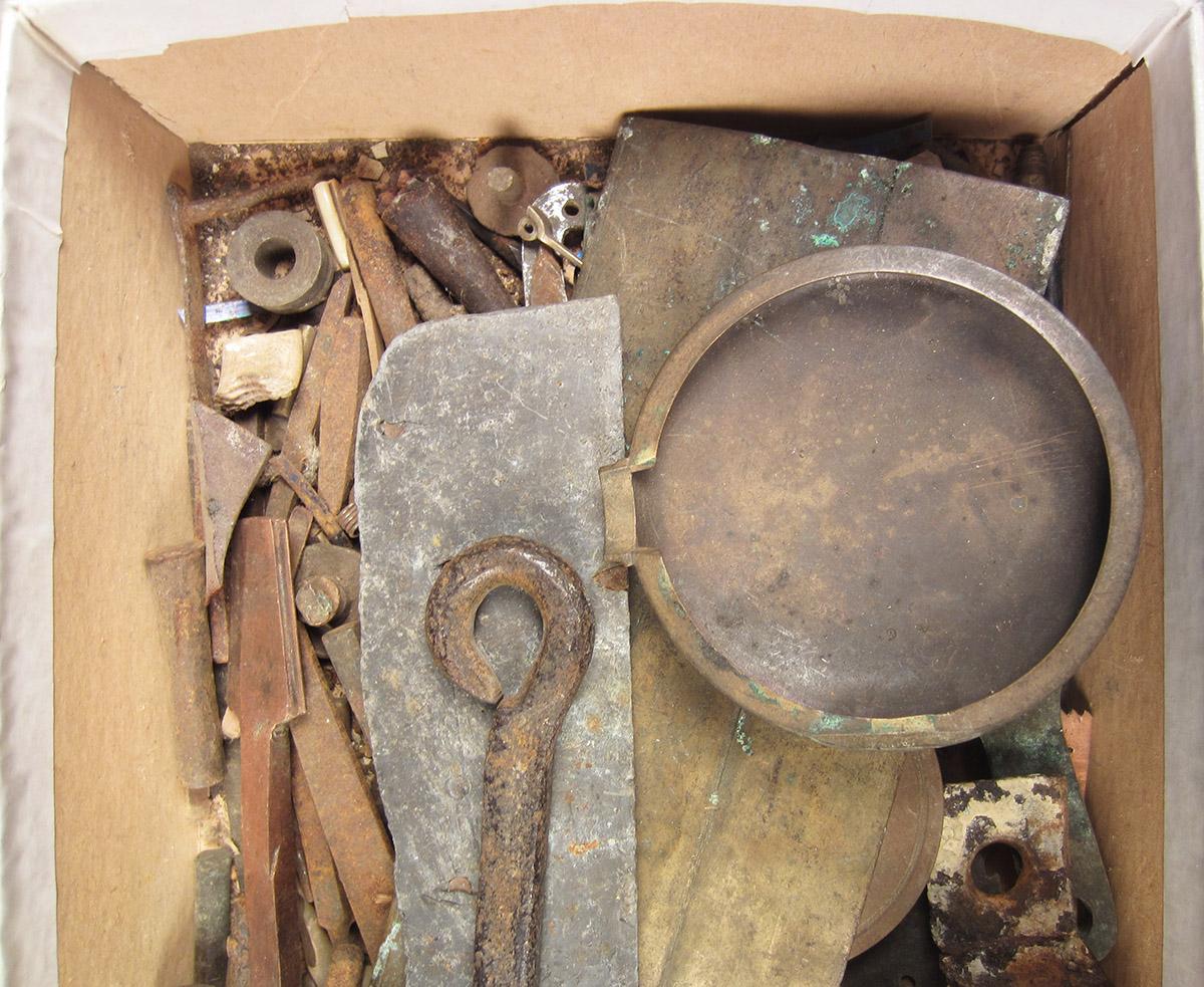 1963.0156.047, Box of scrap metal, metal detail 1