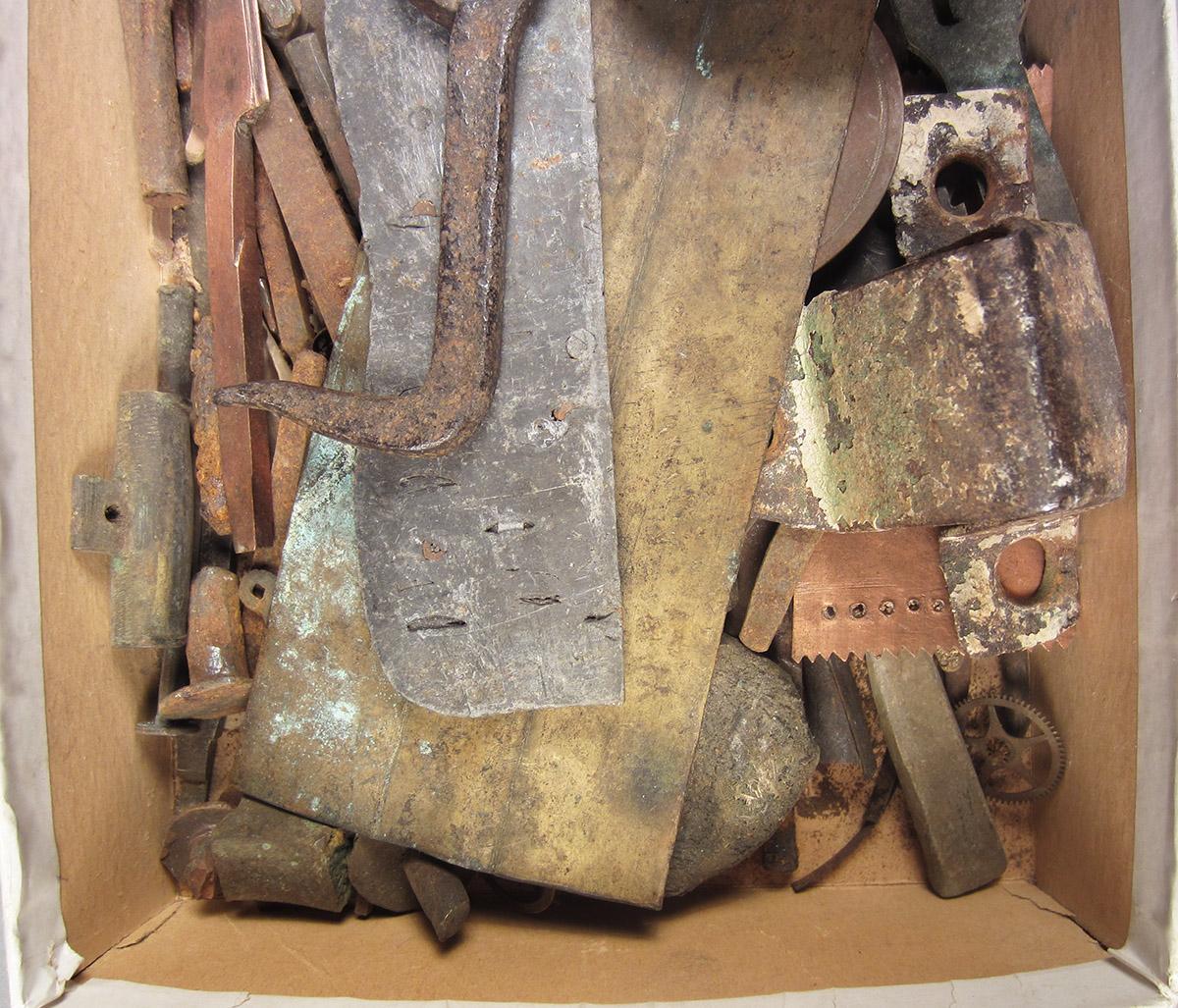 1963.0156.047, Box of scrap metal, metal detail 2