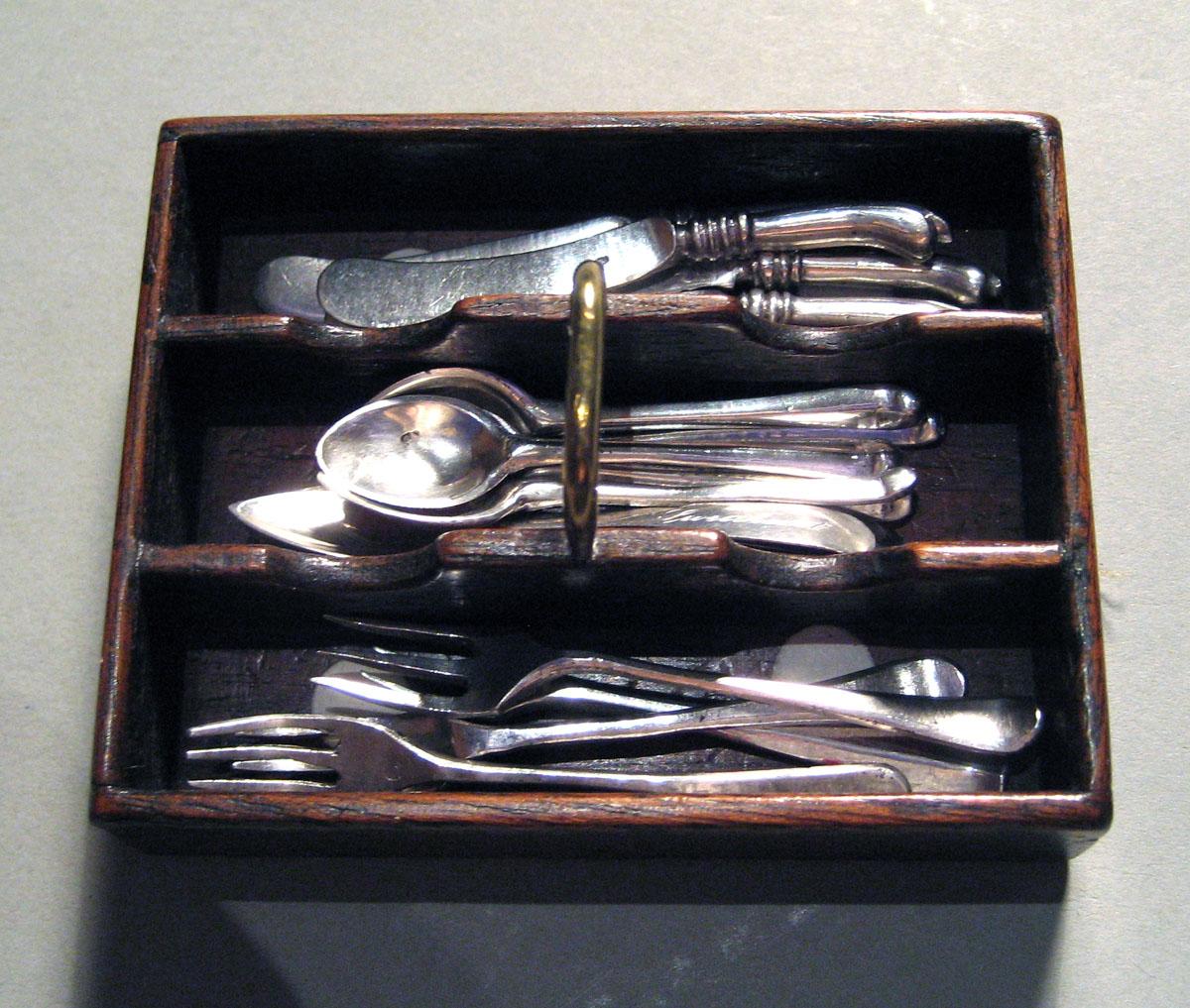 1955.0136.056 A-N, 1959.0075.001-.002, 1964.1360.001-.002  Tray with Miniature Flatware