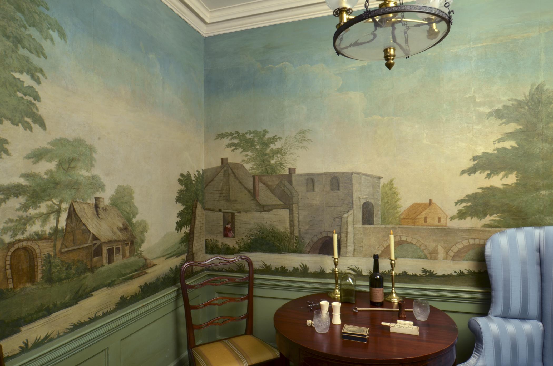 1963.0504 Wall covering, view 1, Billiard Room North Alcove 2013