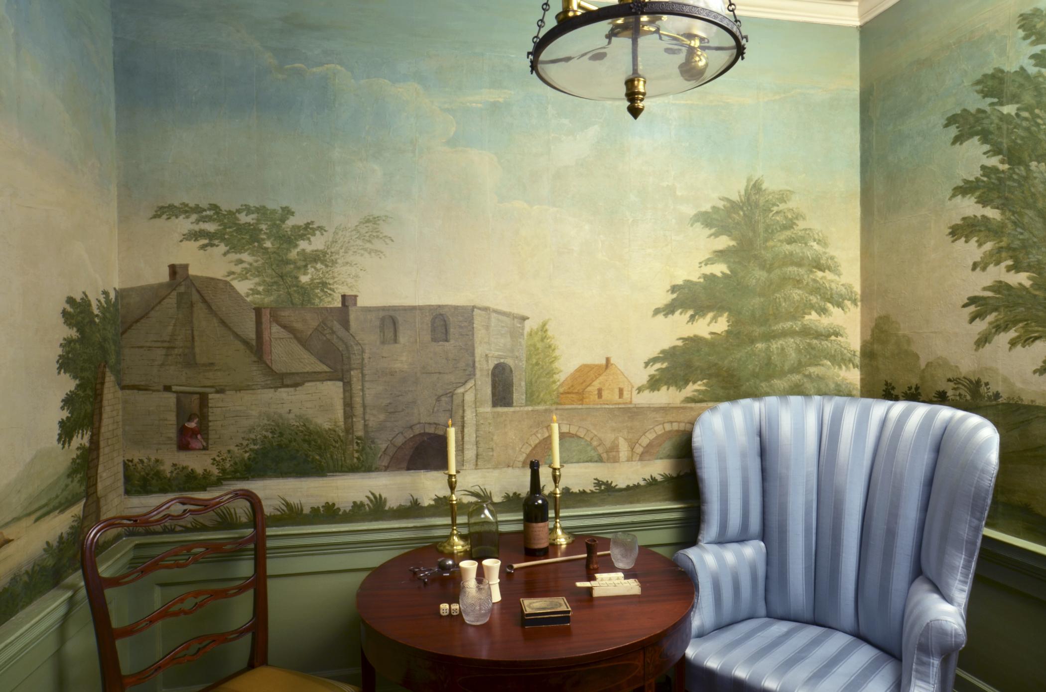 1963.0504 Wall covering, view 2, Billiard Room North Alcove 2013