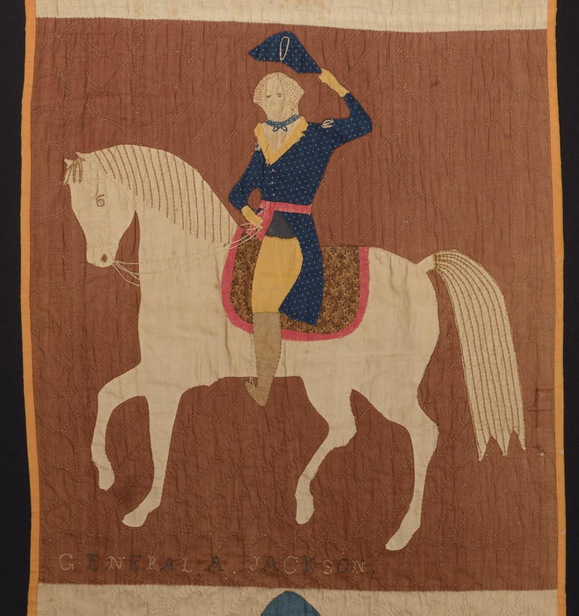 1963.0505.002 Quilt fragment, detail, General Jackson
