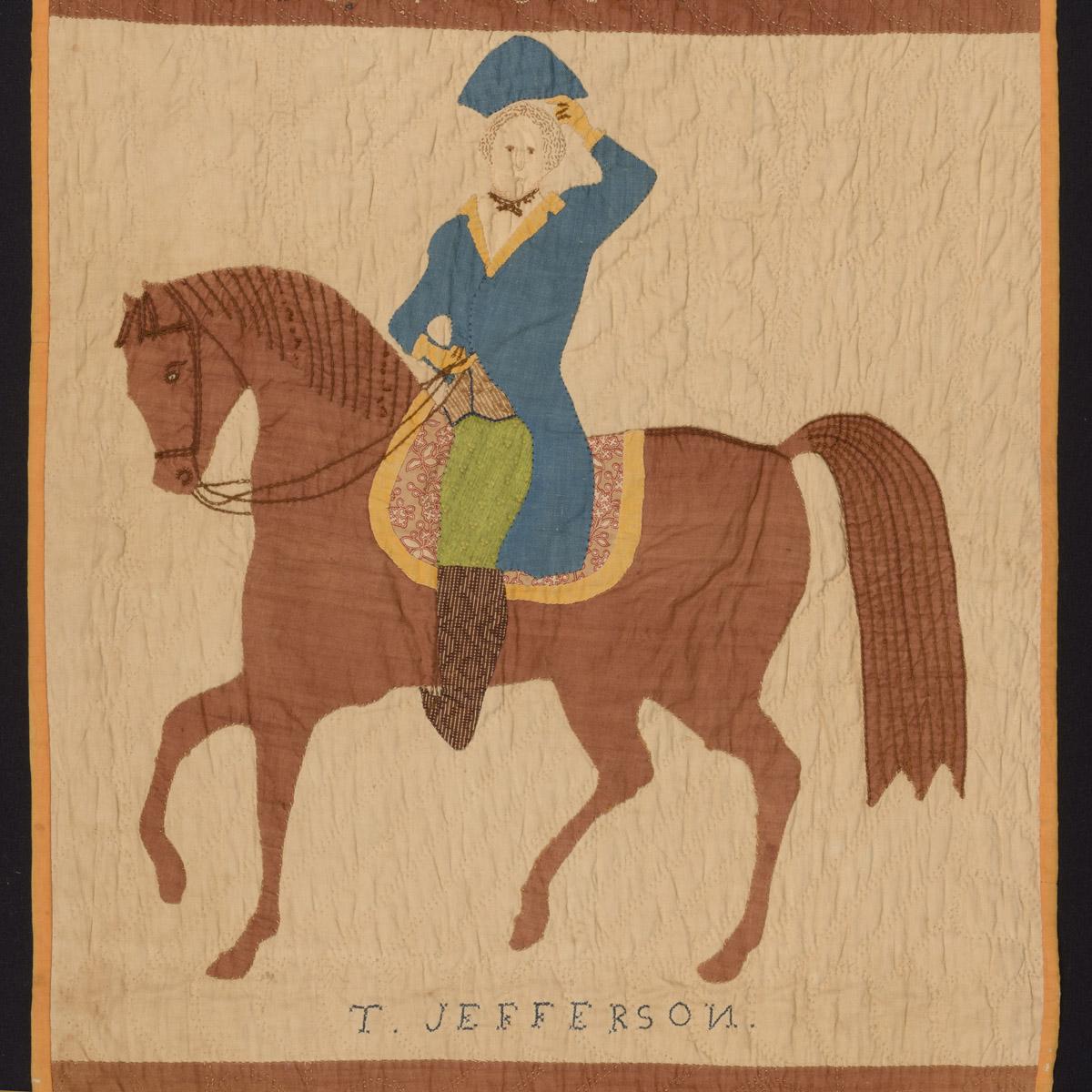 1963.0505.002 Quilt fragment, detail, T. Jefferson
