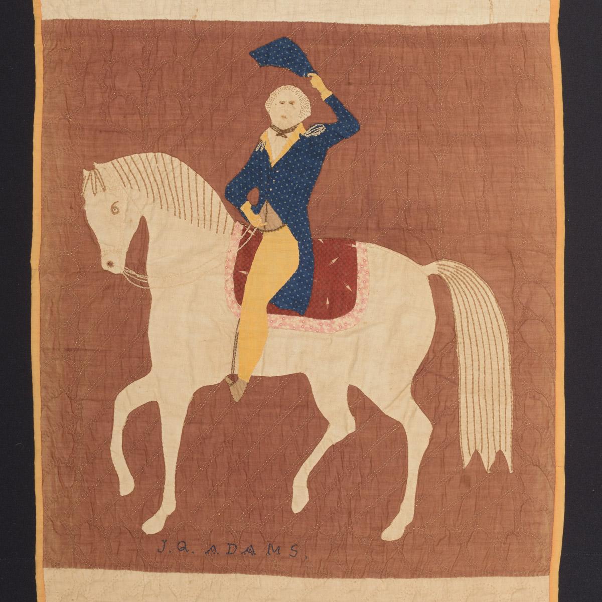 1963.0505.003 Quilt fragment, detail, J. Q. Adams