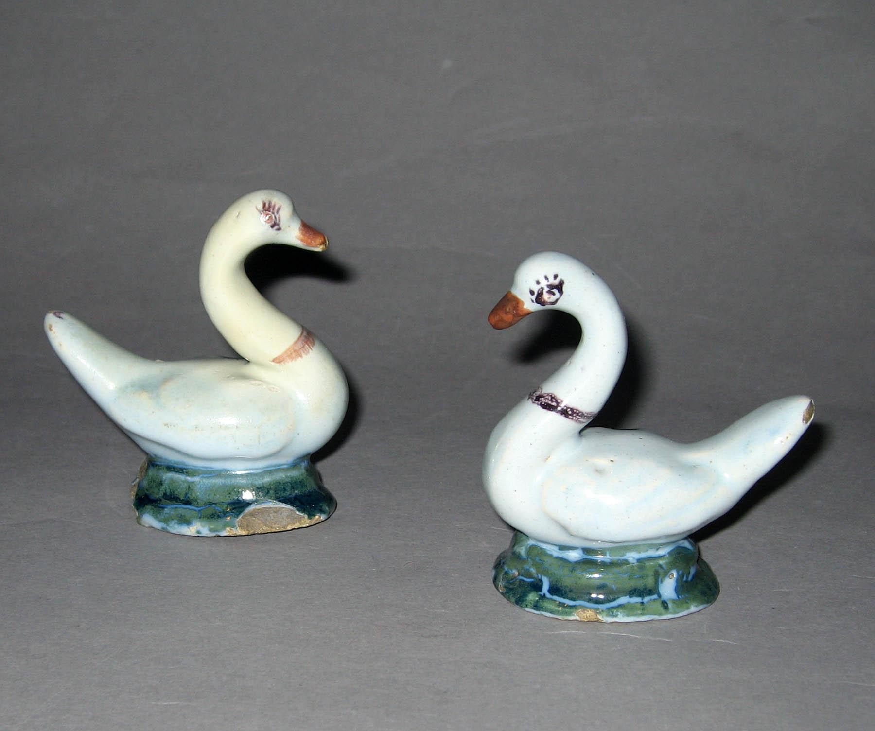 1963.0582.001, .002 Earthenware figures of swans