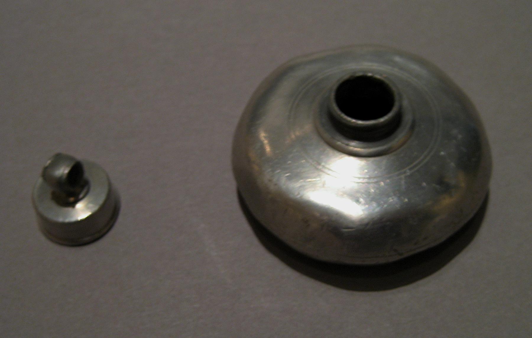 1955.0136.113 A, B Pewter Bottle with lid off