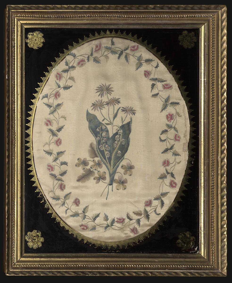 1964.0034 A, C, D Needlework Picture,  Frame and Glass