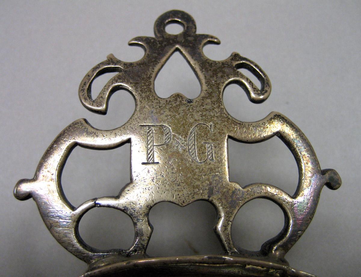 1964.0055 Silver Porringer handle and engraving