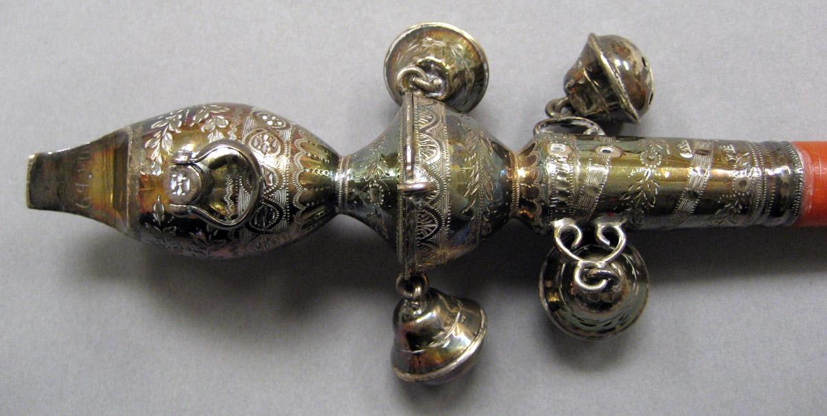 1964.0060 Silver and Coral Rattle detail 1