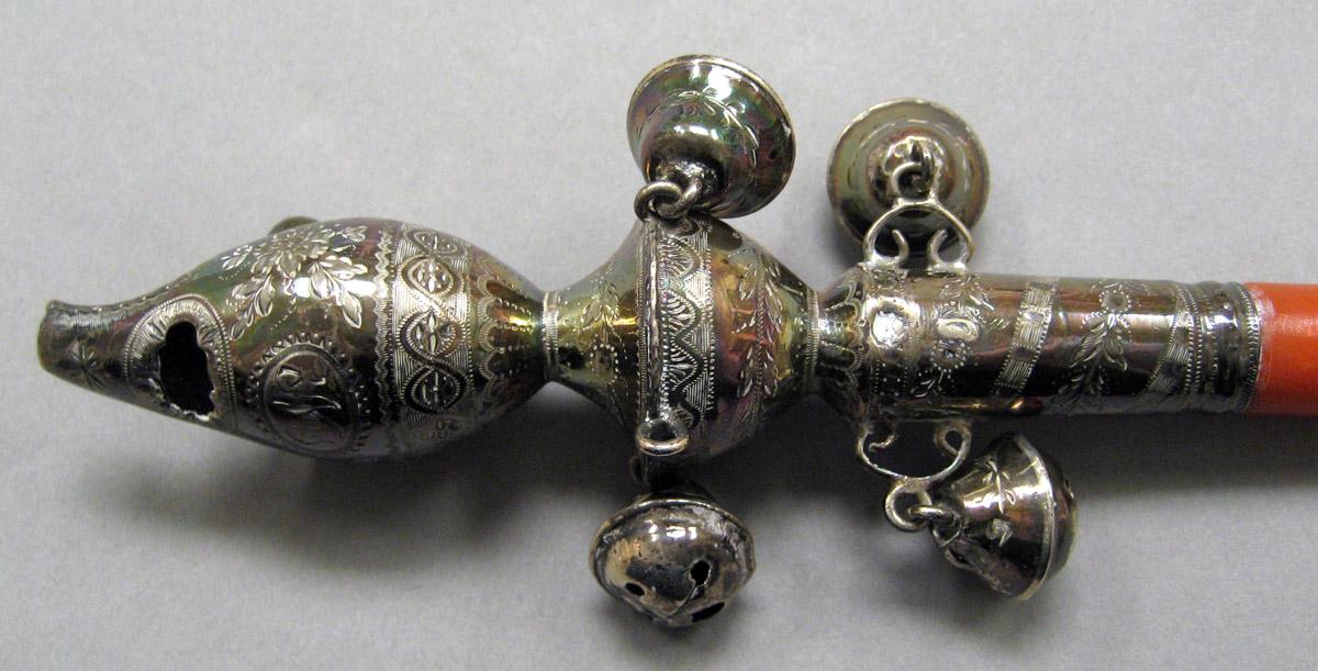 1964.0060 Silver and Coral Rattle detail 2