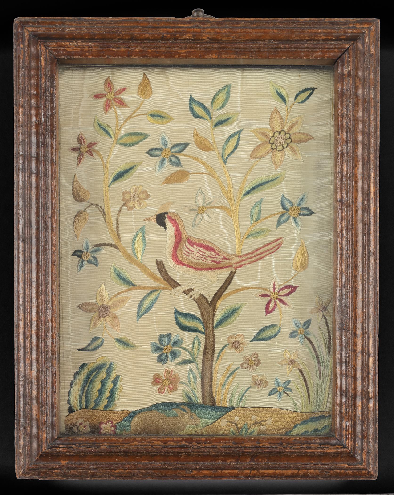 1964.0120.001 A Needlework picture, B Frame, C Glass, view 1