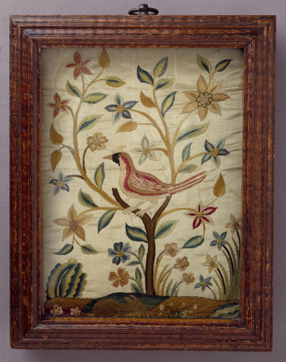 1964.0120.001 A Needlework picture, B Frame, C Glass