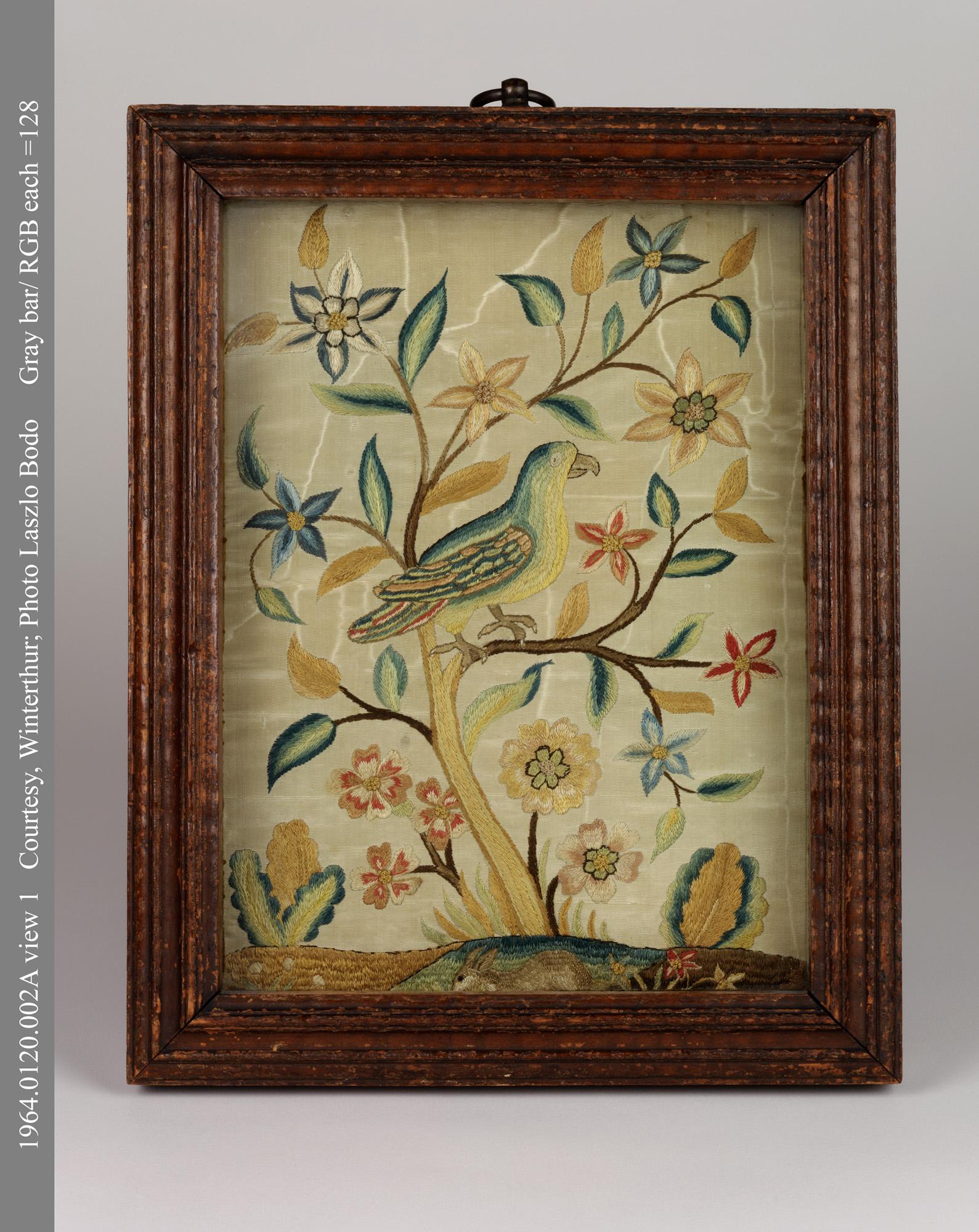 1964.0120.002 A Needlework picture, B Frame, C Glass
