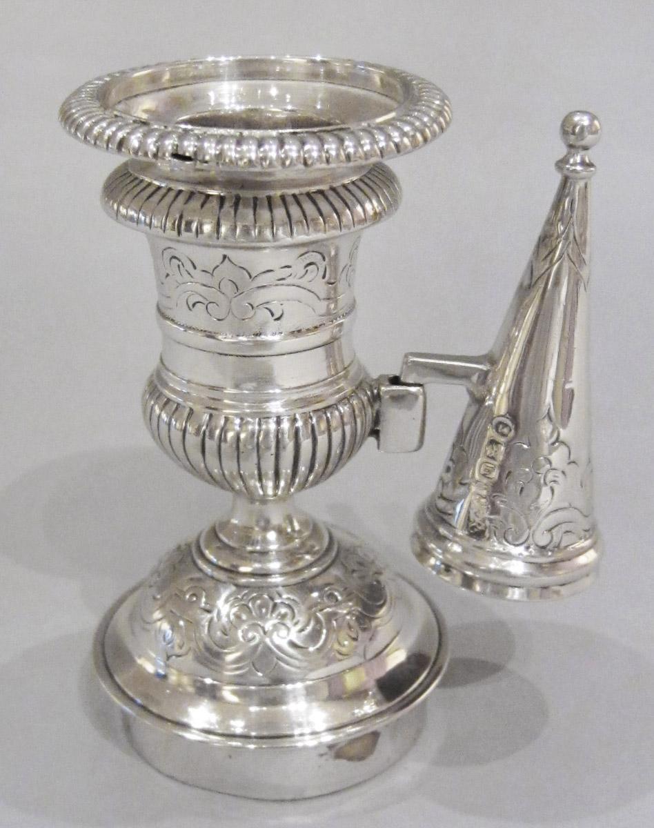 1964.0153 H, I Standish, candle cup and snuffer, view 1