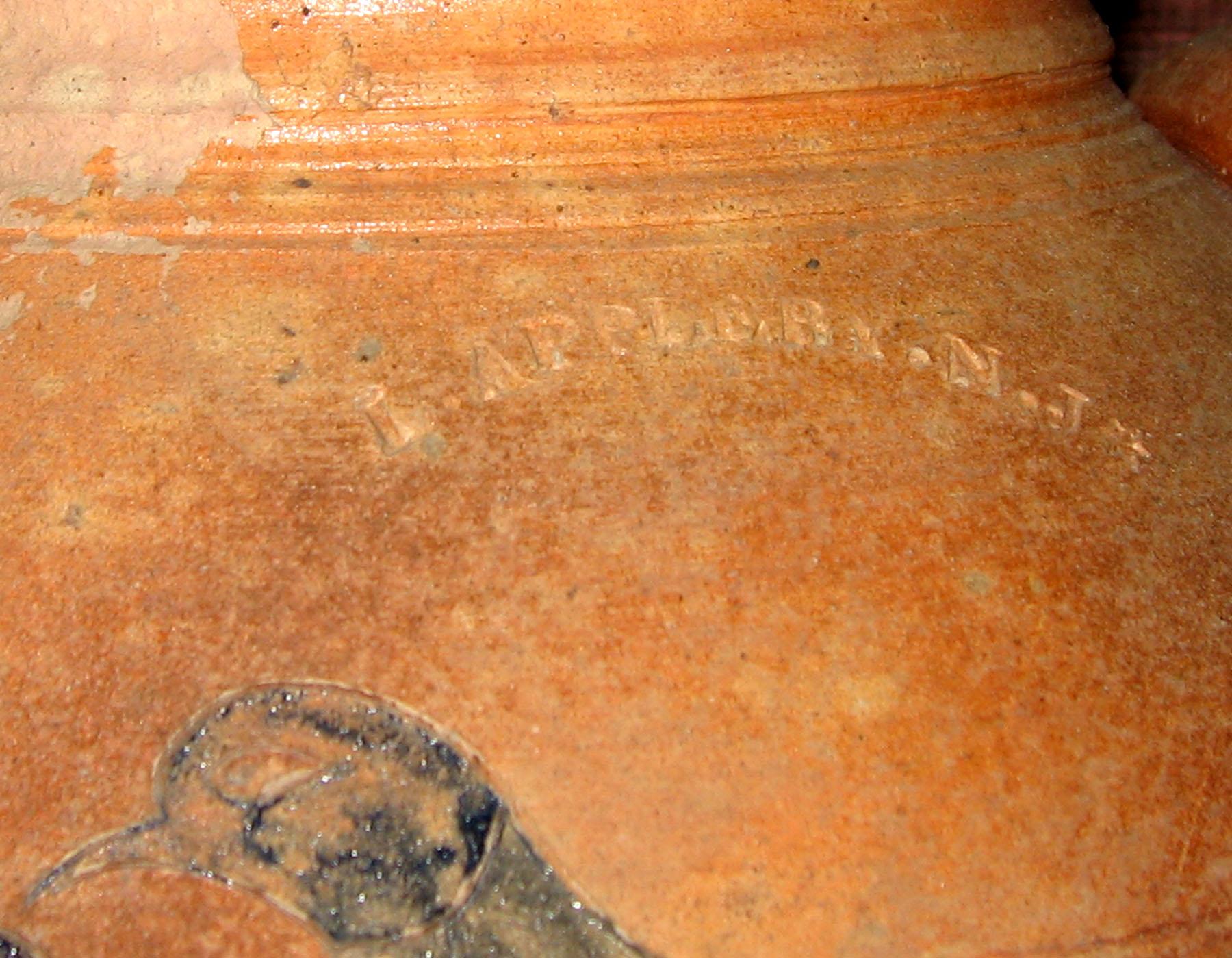 1955.0588 Salt-glazed stoneware water cooler or cistern (mark)