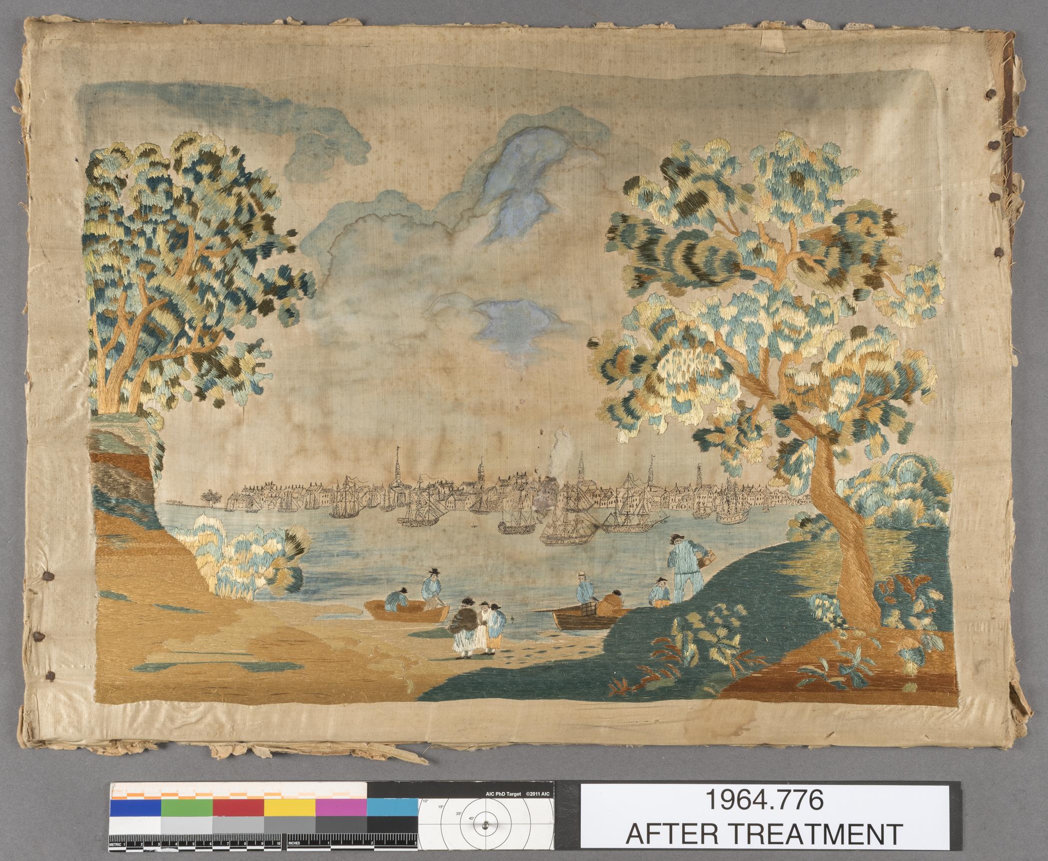 1964.0776 A Needlework picture, view 1, after conservation treatment