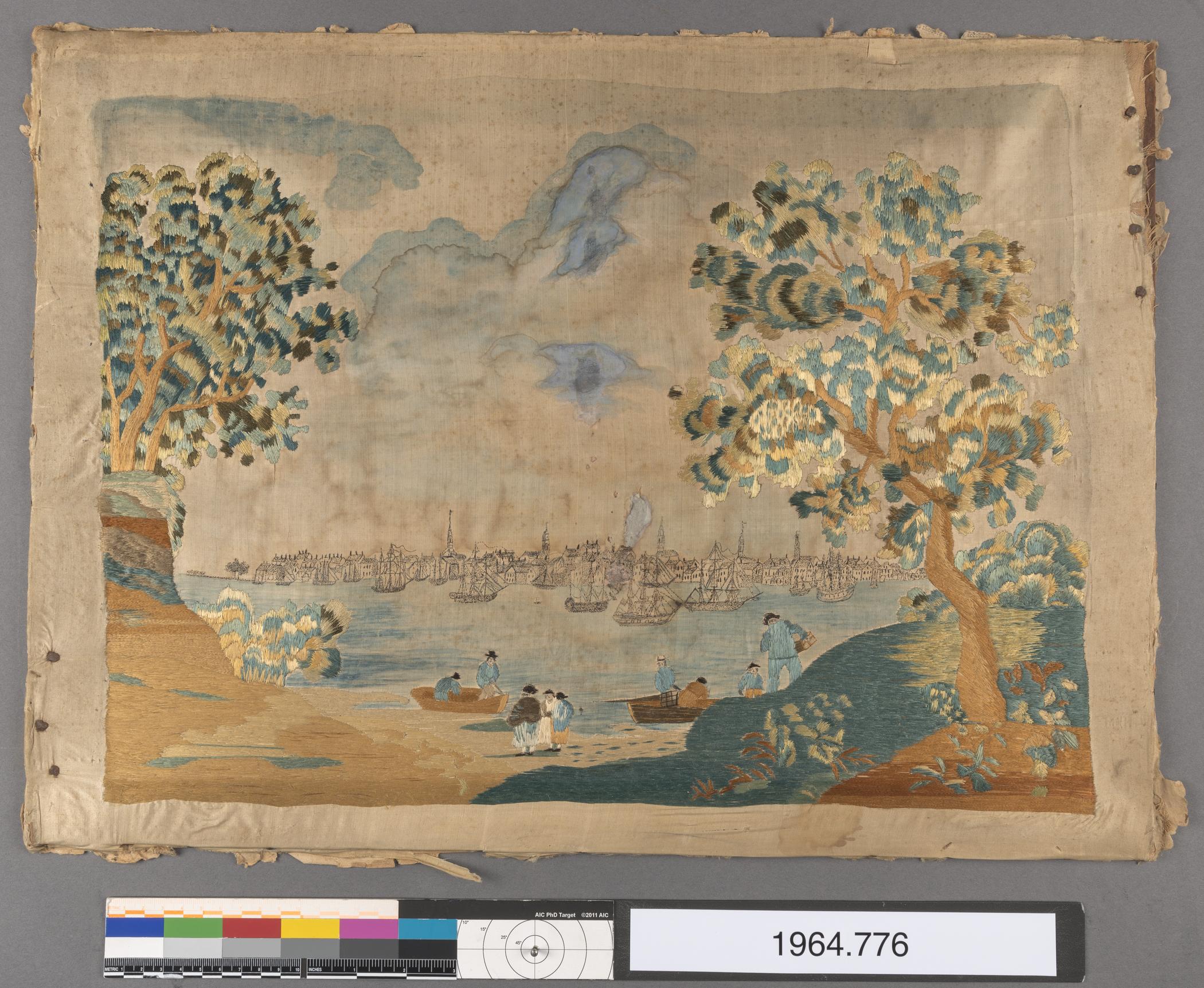 1964.0776 A Needlework picture, view 1, before conservation treatment