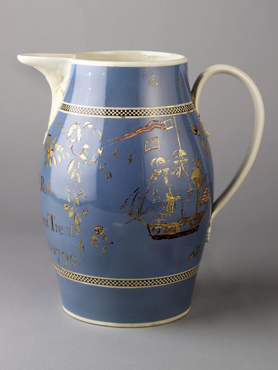 1964.1269 Blue slip jug (view 2)