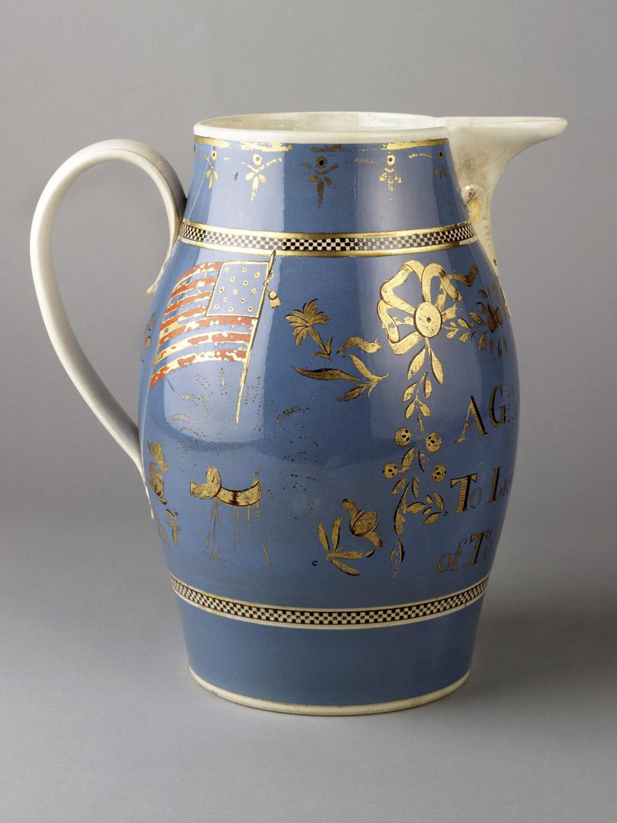 1964.1269 Blue slip jug (view 3)