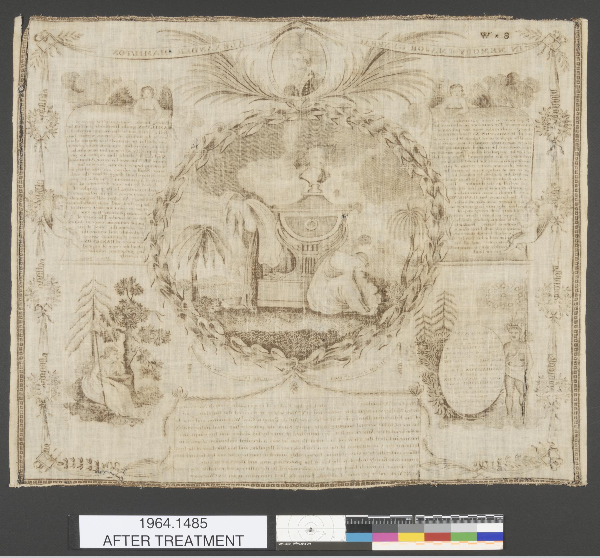 1964.1485 Handkerchief, view 3, reverse, after conservation treatment