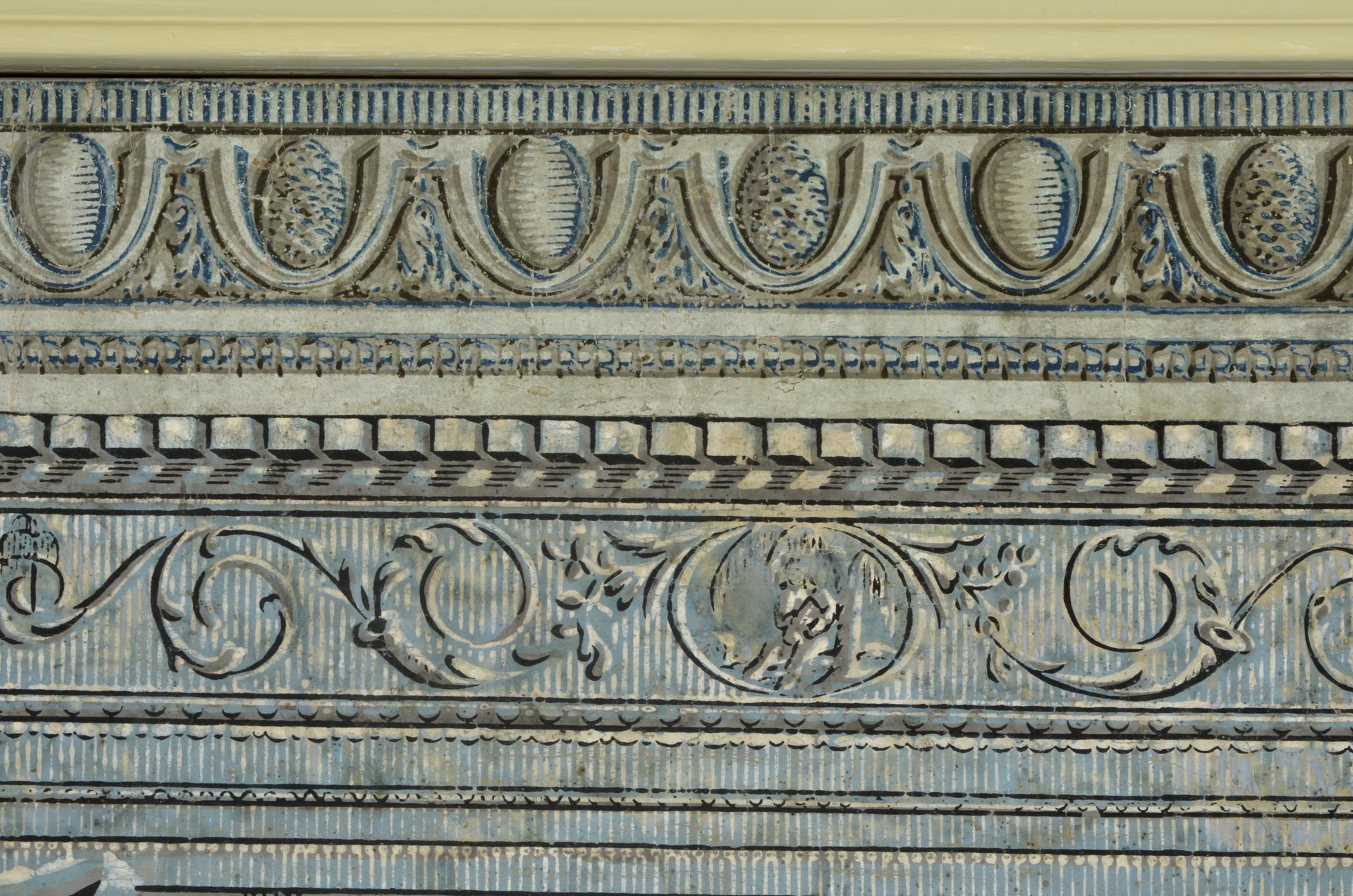 1964.1788 A, B, Wall covering, detail 1, Bulfinch Stair Hall 2013
