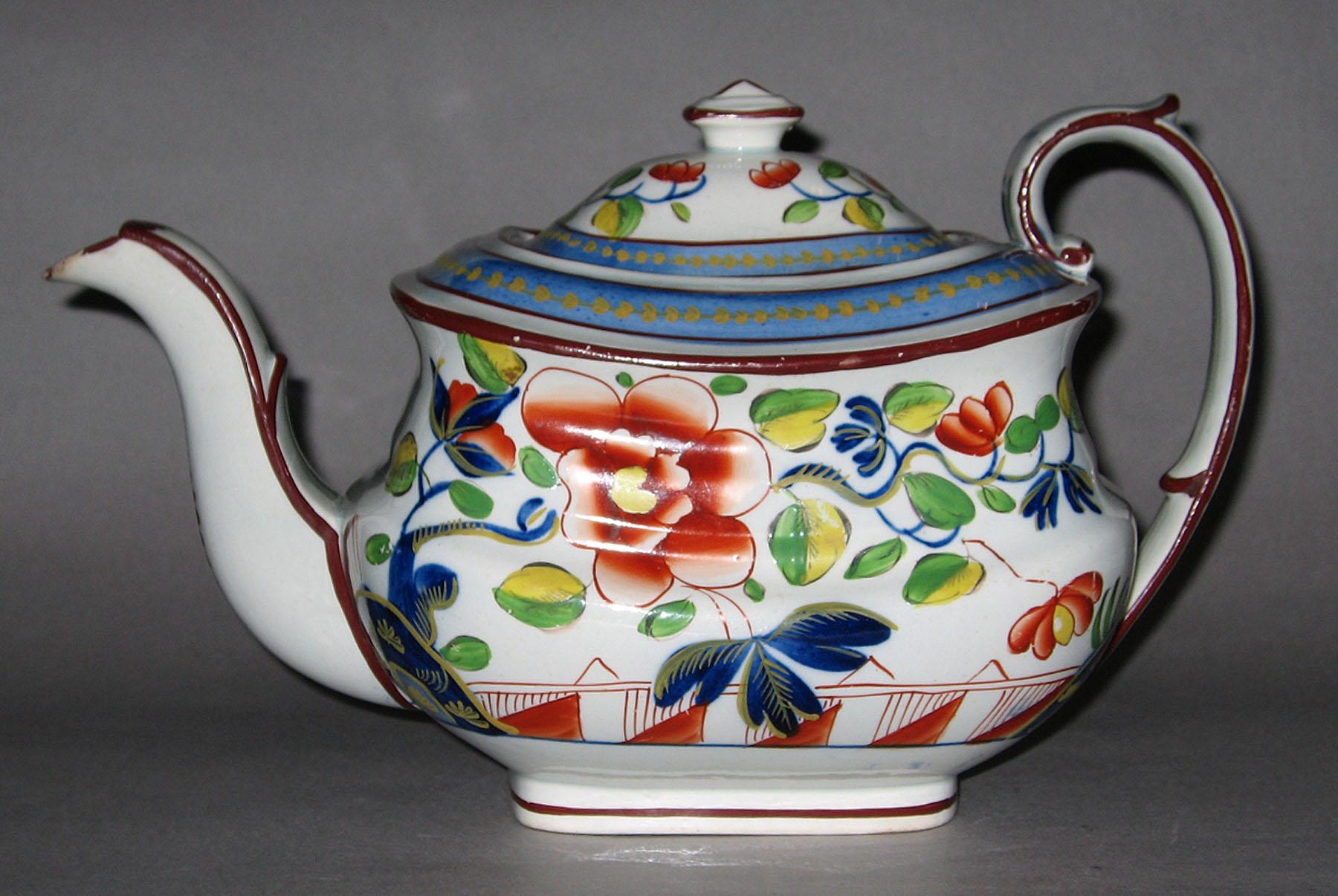 1964.1810.002 A, B Pearlware single rose pattern teapot