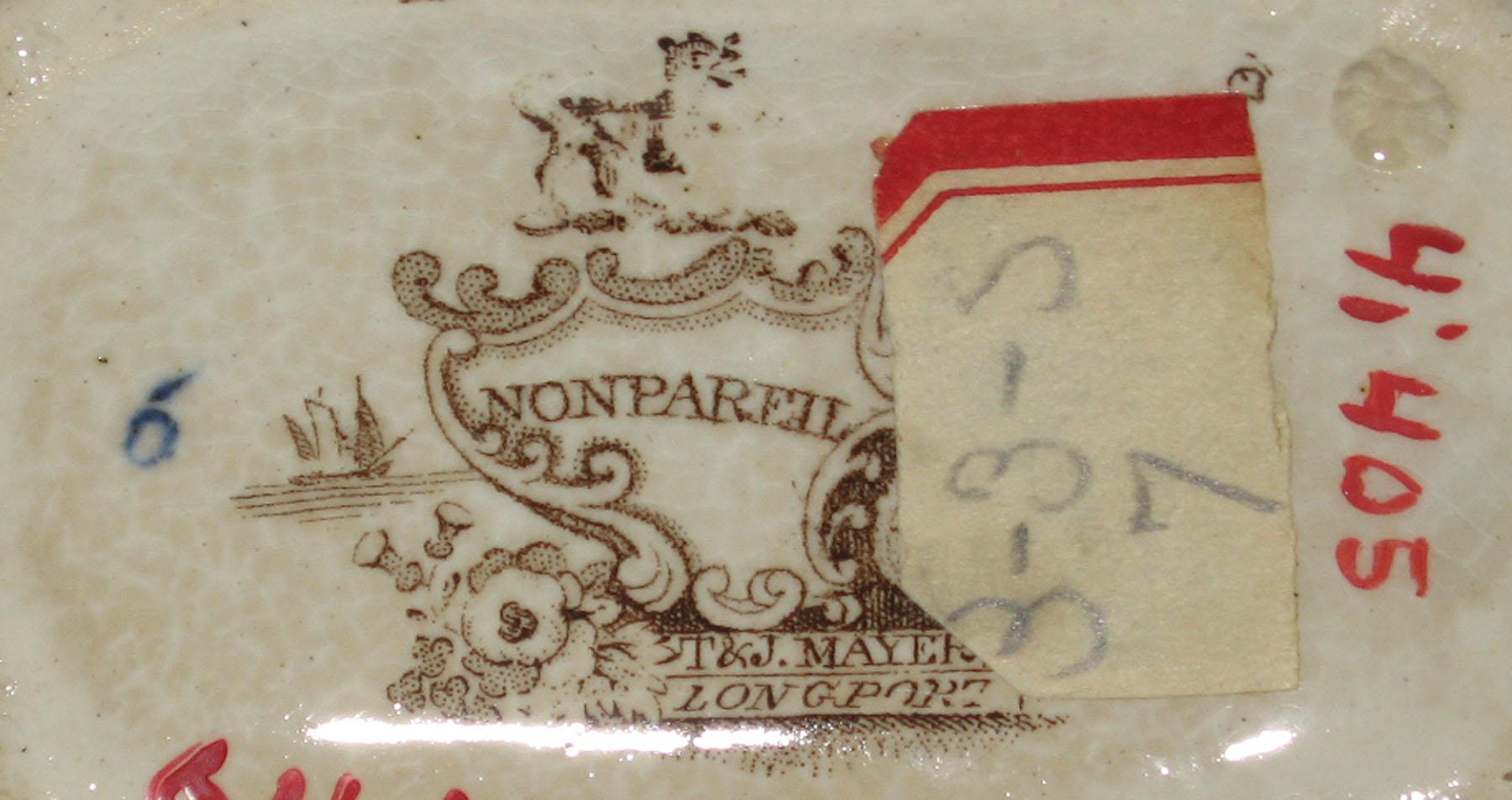 1964.1850.001 T & J Mayer Earthenware jug, detail