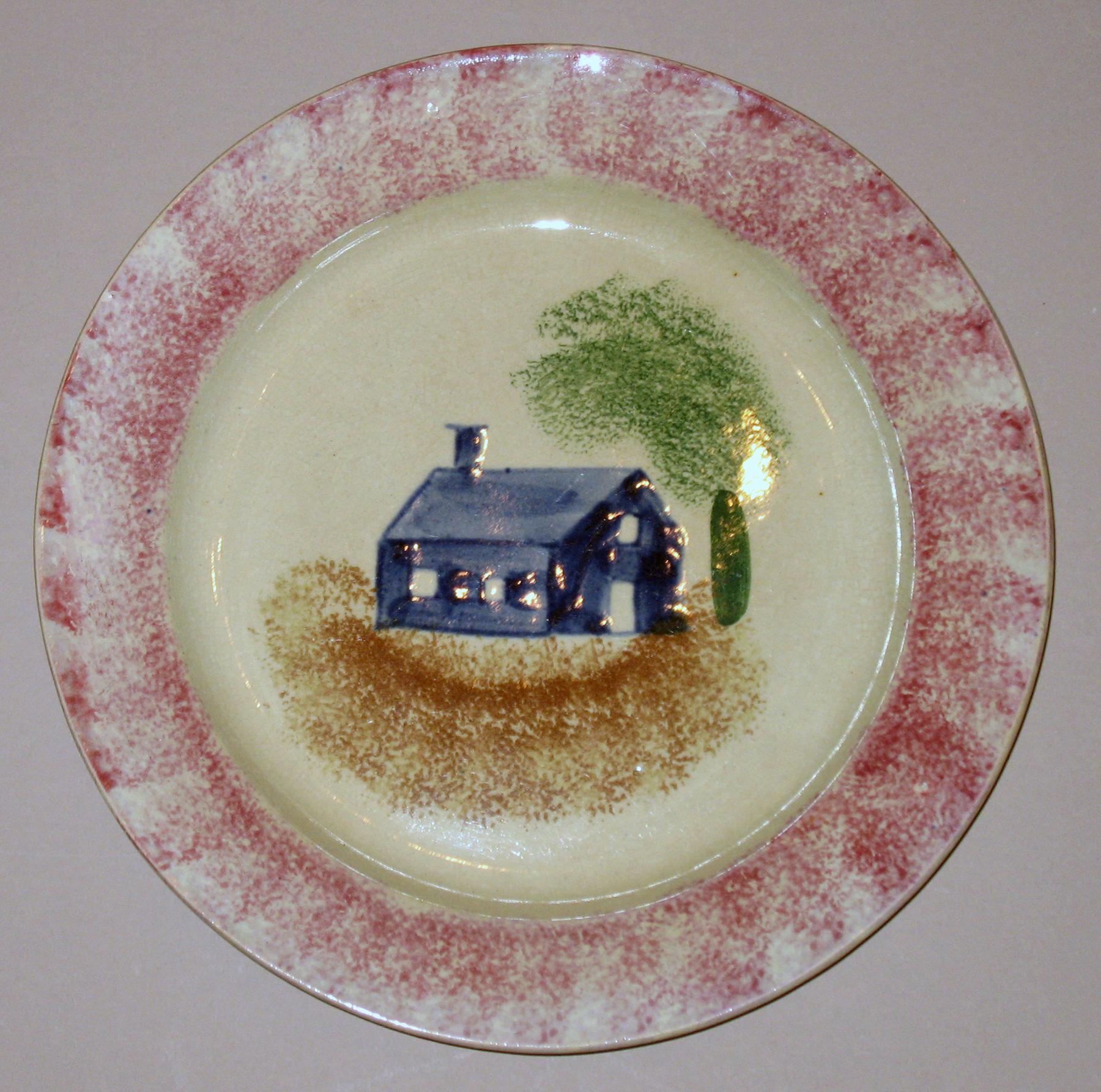 1965.0741.003 School House pattern spatterware plate