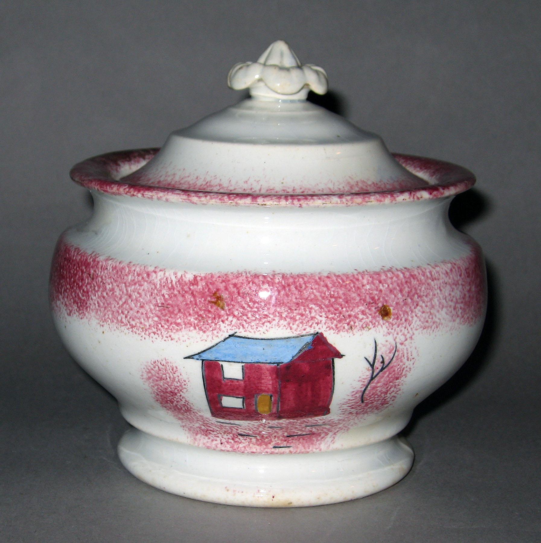 1965.0748 Spatterware sugar bowl