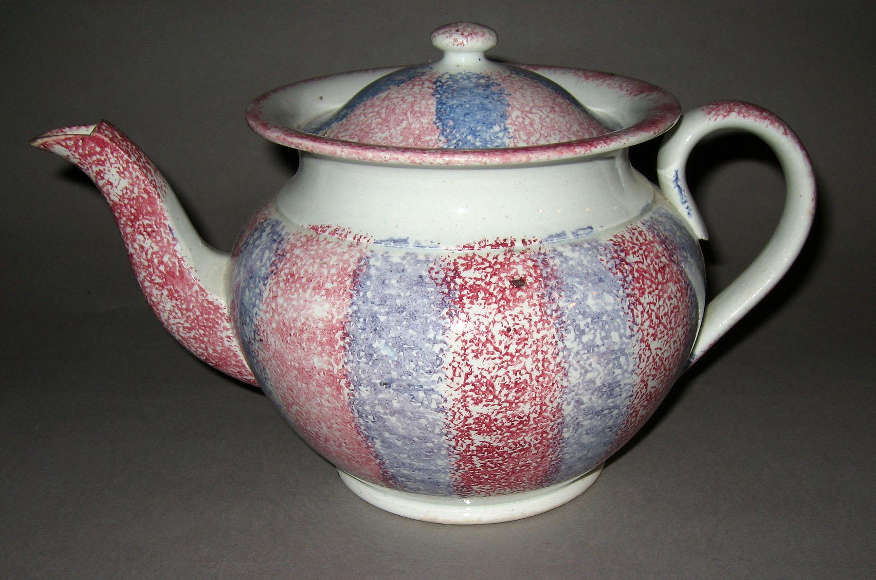 1965.0760 A, B Striped spatterware teapot