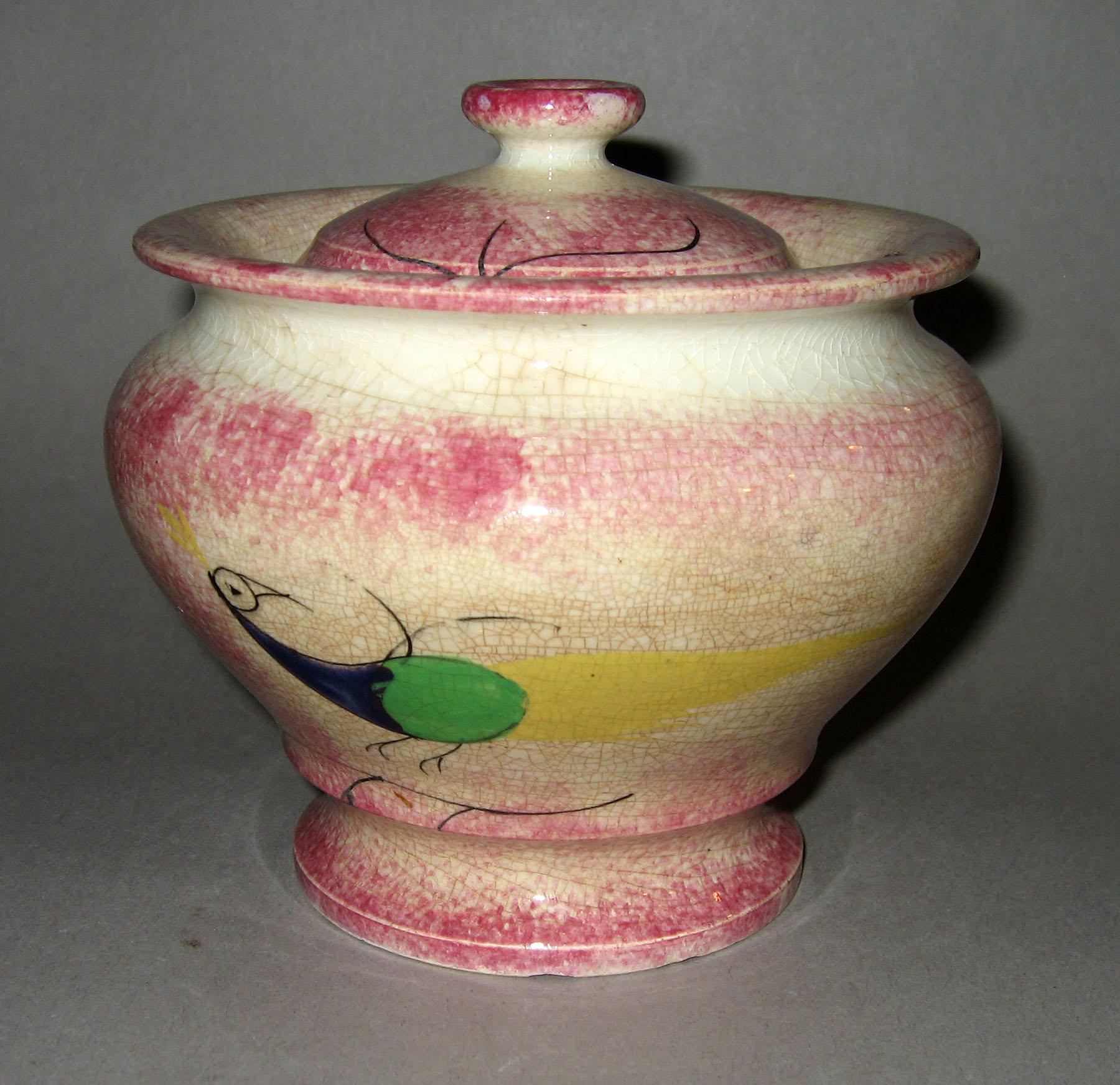 1965.0994.001 A, B Spatterware sugar bowl