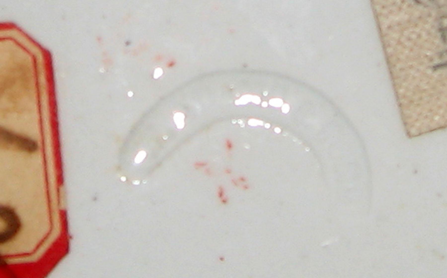 1965.1033 B Pink spatterware and peafowl pattern saucer (mark)