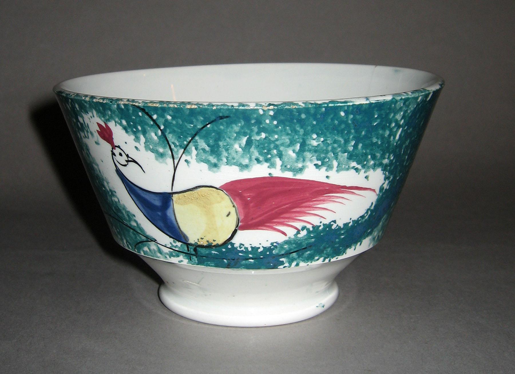 1965.1057 Peafowl teal spatterware bowl