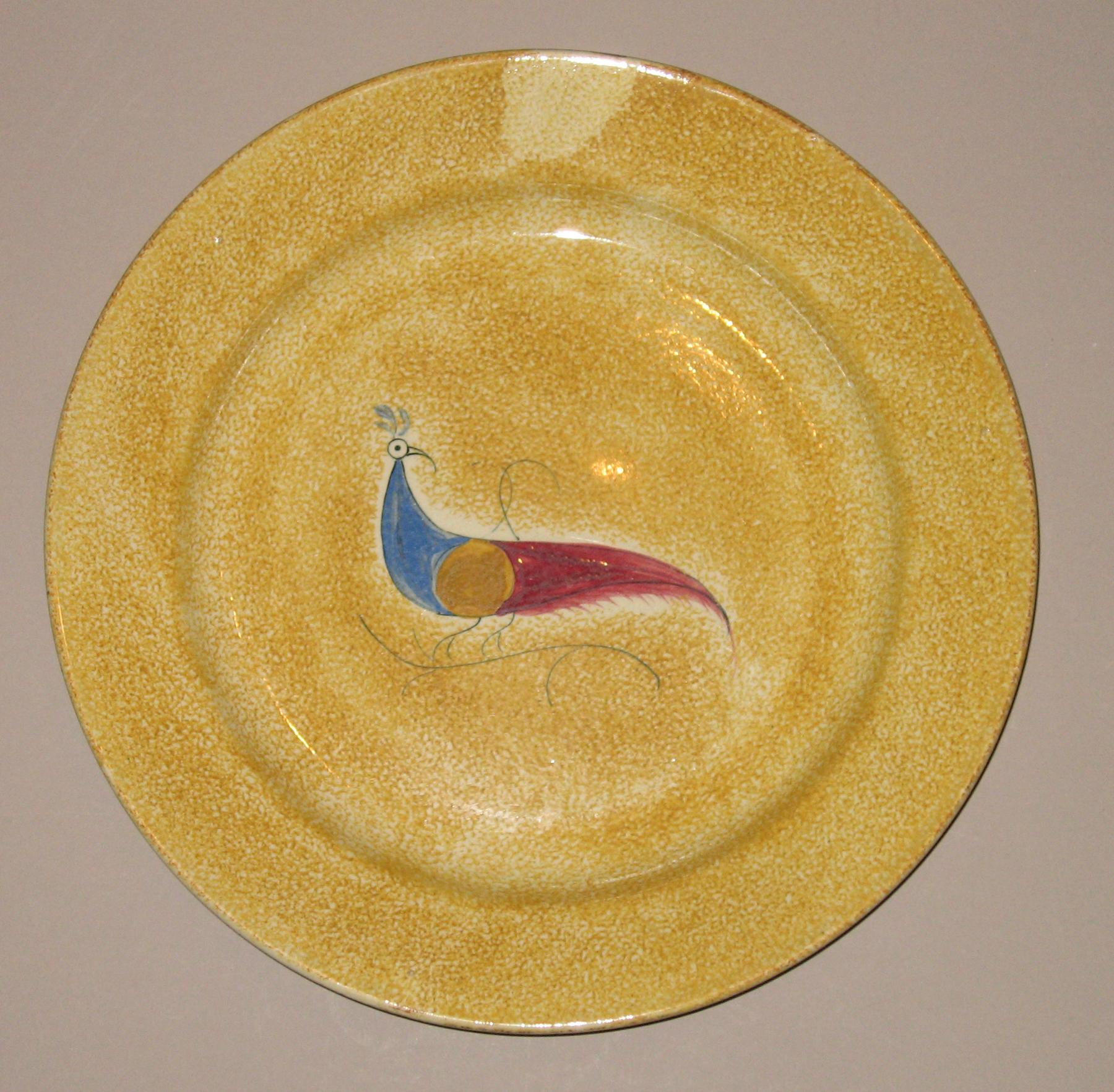1956.1181.002  Peafowl yellow spatterware plate
