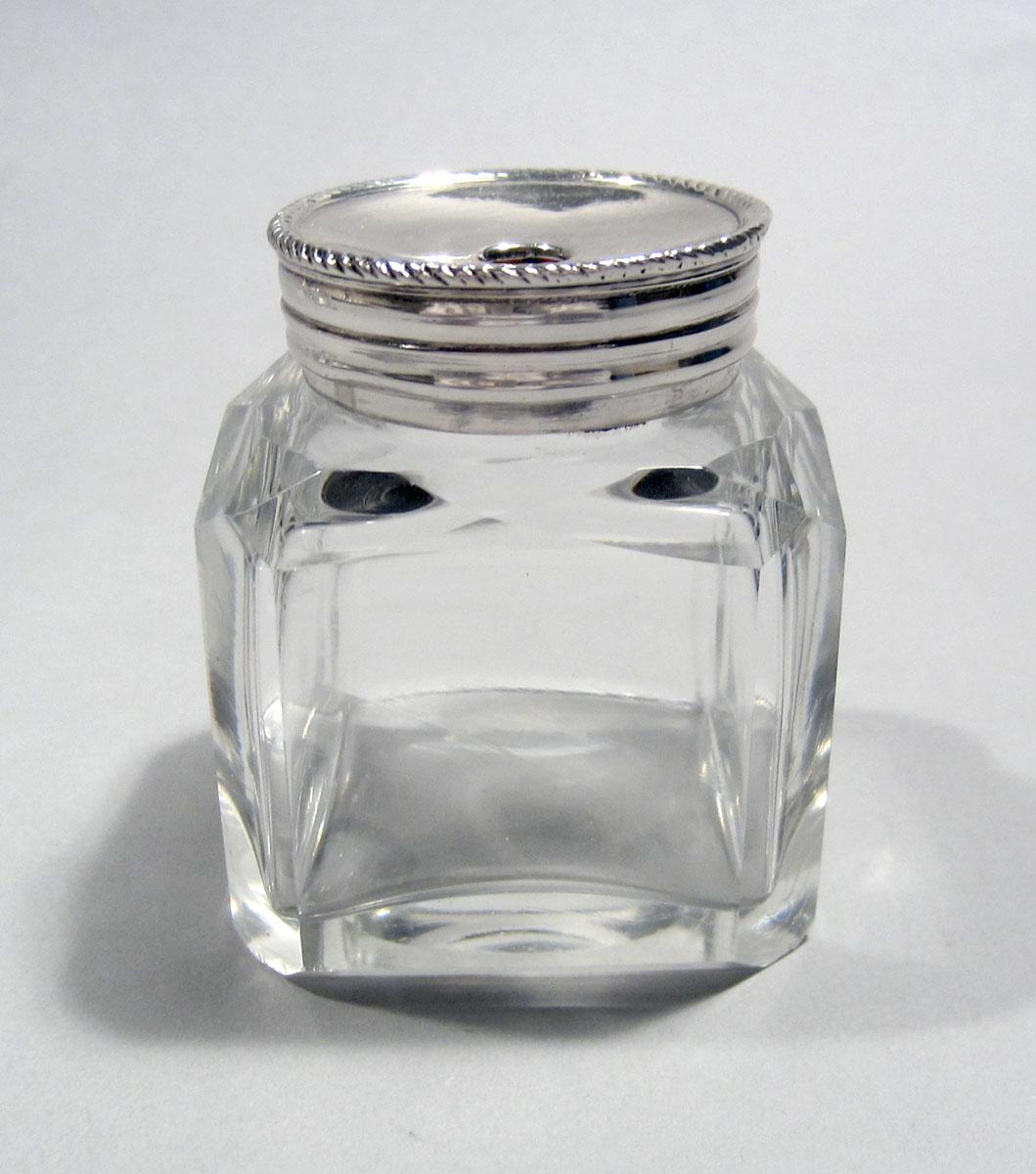 1965.1406 E, H Silver and Glass Inkstand bottle and cap