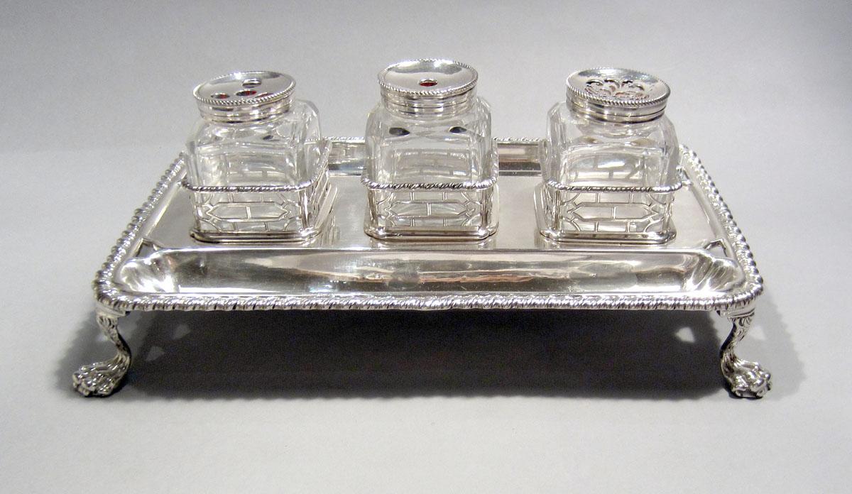 1965.1406 A-L Silver and Glass Inkstand