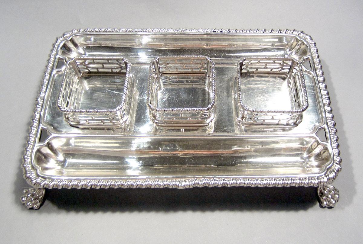 1965.1406 A-D, K, L Silver Inkstand frame top view