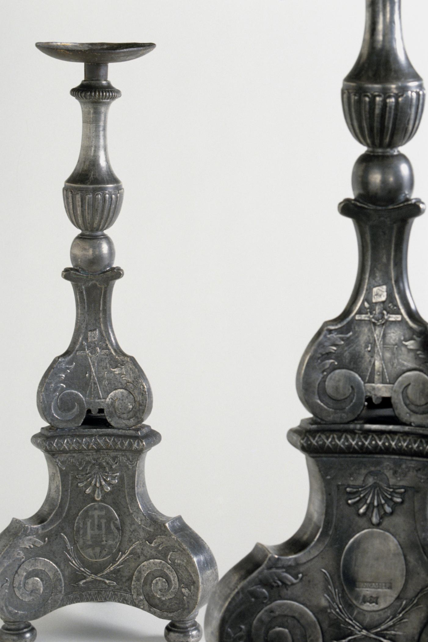1965.1602.001-.002 Pewter candlesticks (detail)