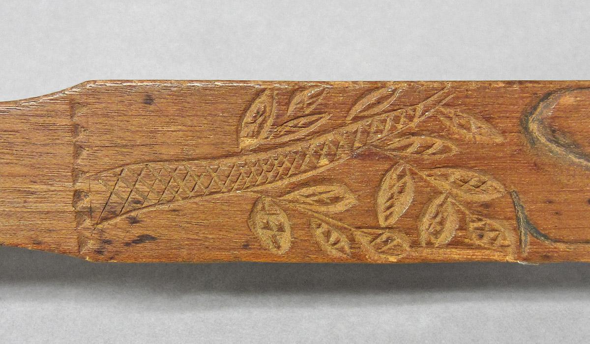 1965.1820, Butter mold, handle carving detail 3