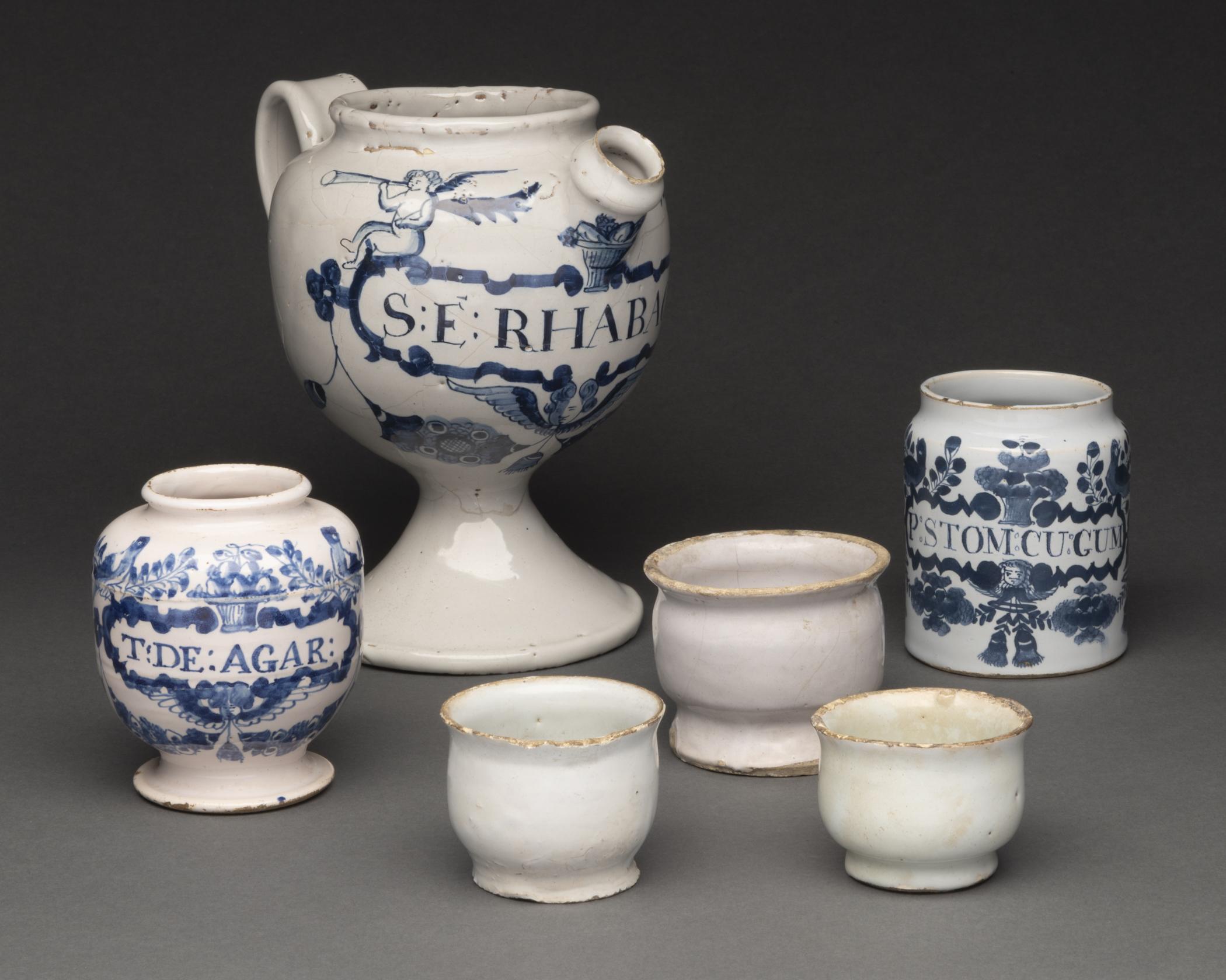 1960.0762, 1962.0673, 1956.0038.064, 1962.0097, 1964.2105, GACP 1345b, Apothecary pot or jar (6)