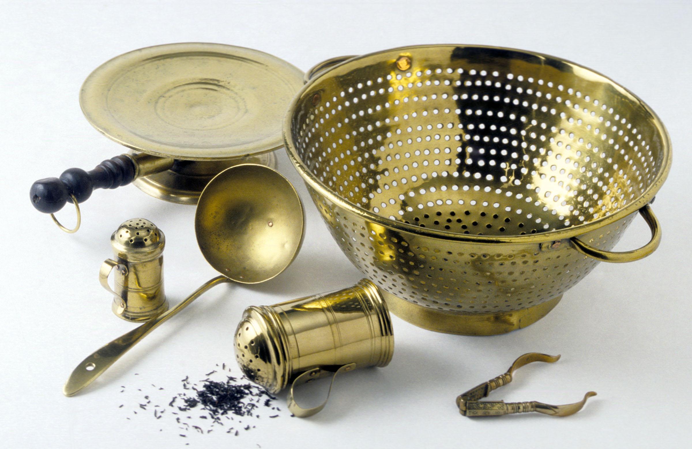1960.0222, 1965.2738, 1955.0061.005, 1960.0926, 1964.0755 Colander, Castor, Dredger, Nutcracker, Ladle, Brazier, Chafing Dish