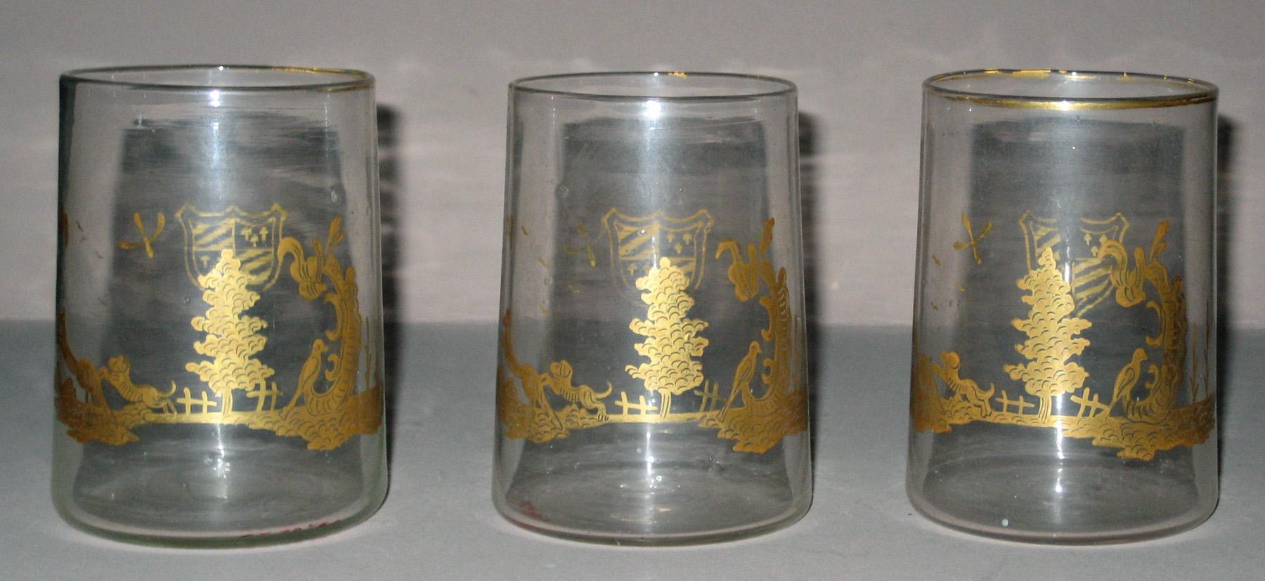1965.2846.001, .002, .003 Gilded glass tumblers or beakers
