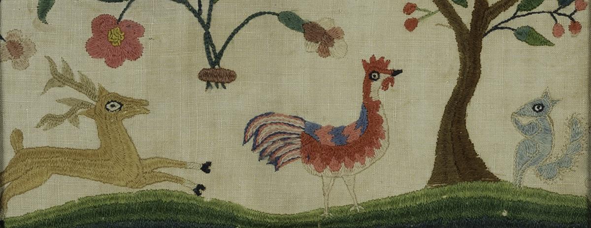 1965.3077 Crewelwork Picture, Detail