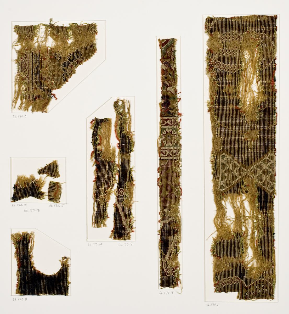 1966.0170.001, .003, .004, .007, .008, .010, .014-.016 (9) Rug fragments
